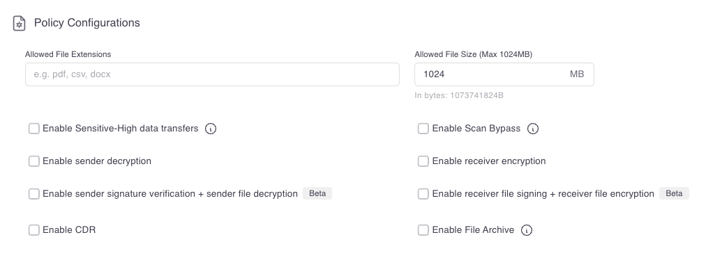 SFTP Policy configurations