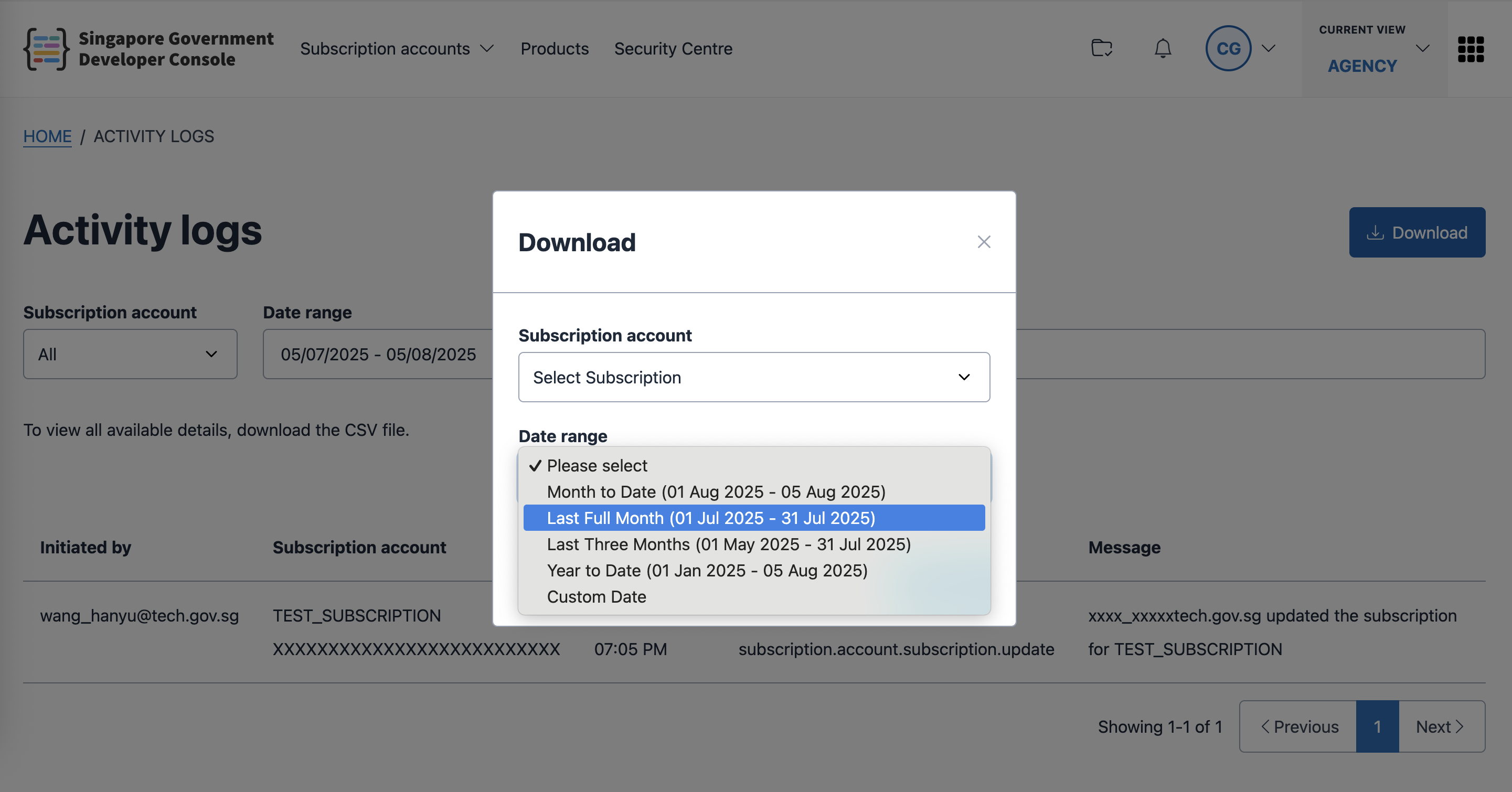 Activity logs download form