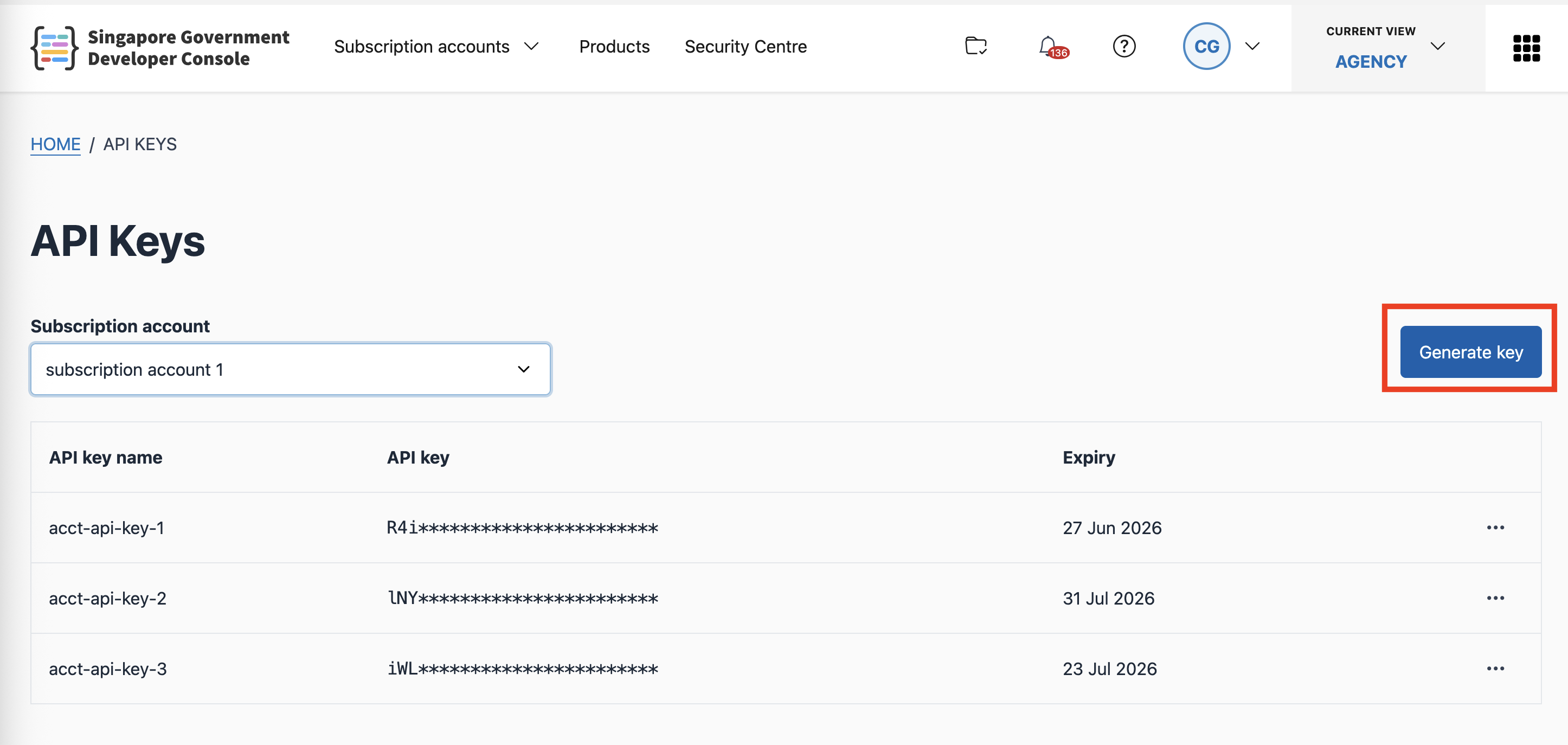 API keys create