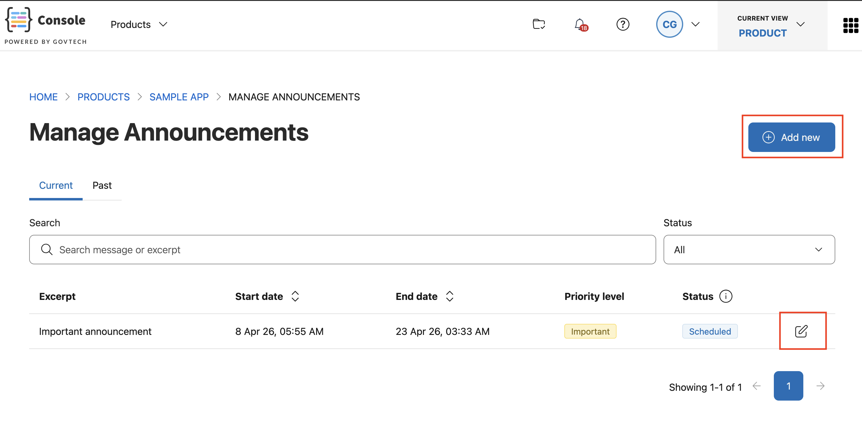 Manage announcements