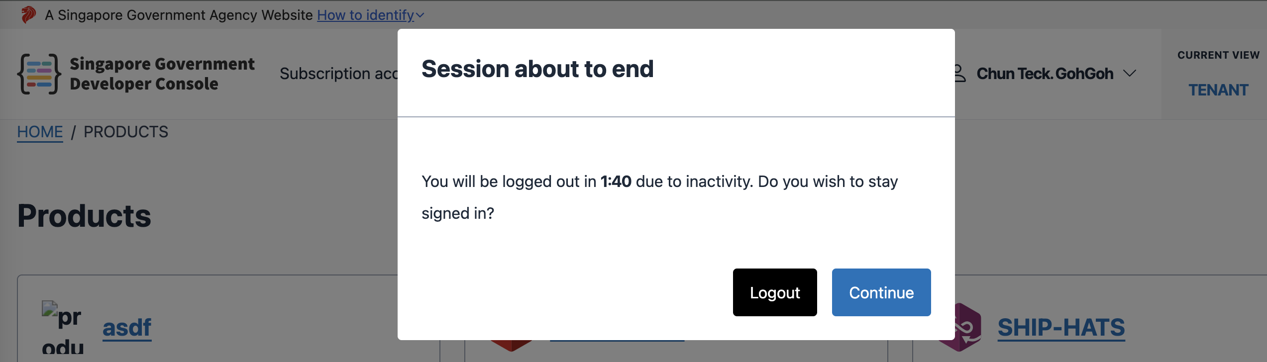 Session countdown modal