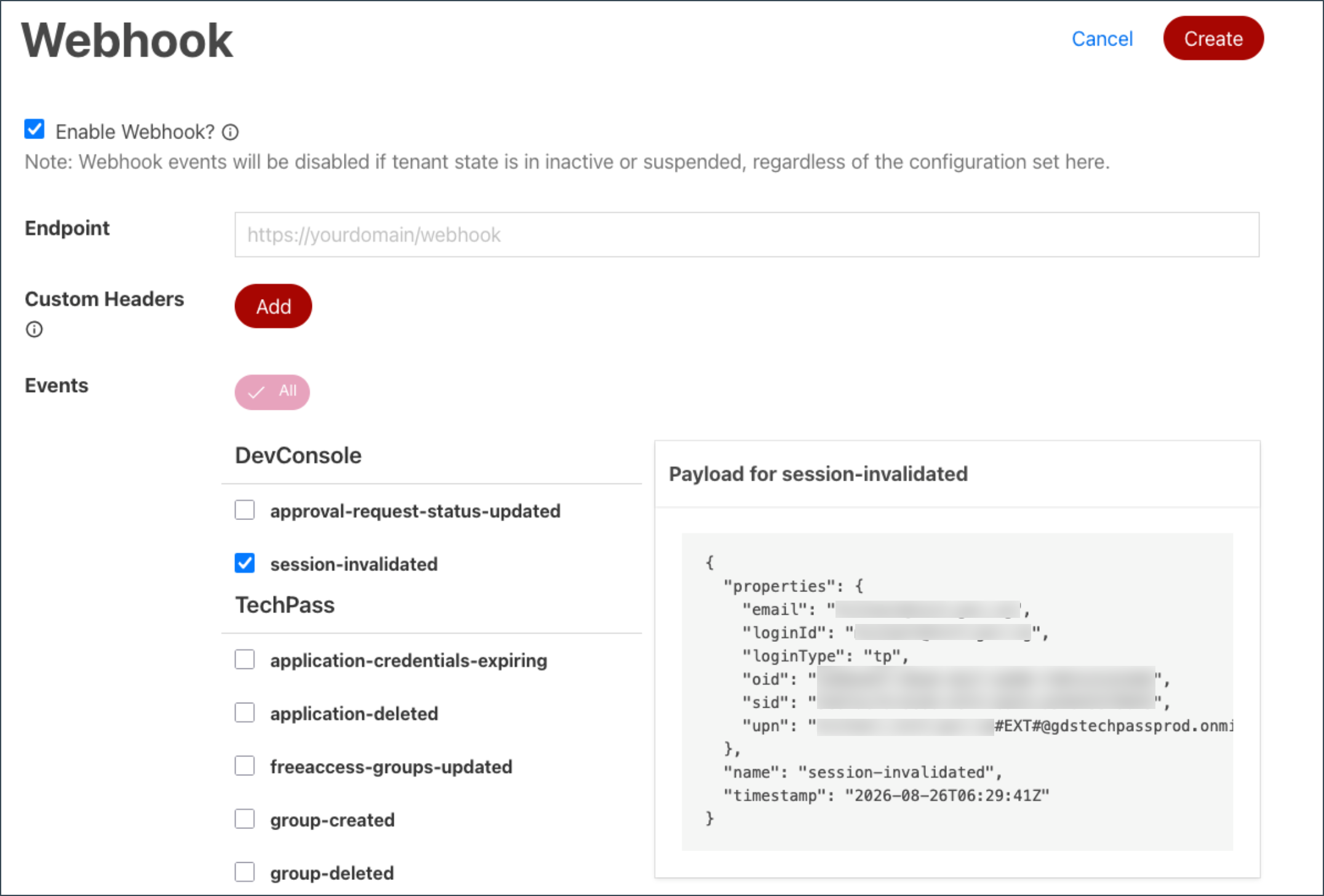 Session invalidated webhook
