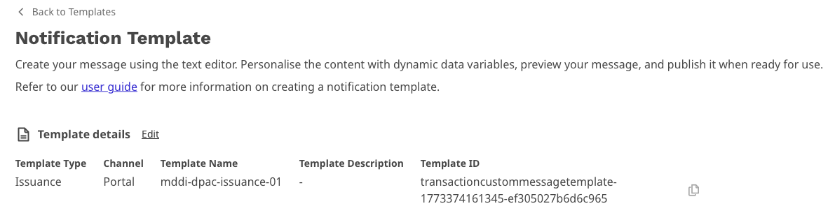 Edit notification template details