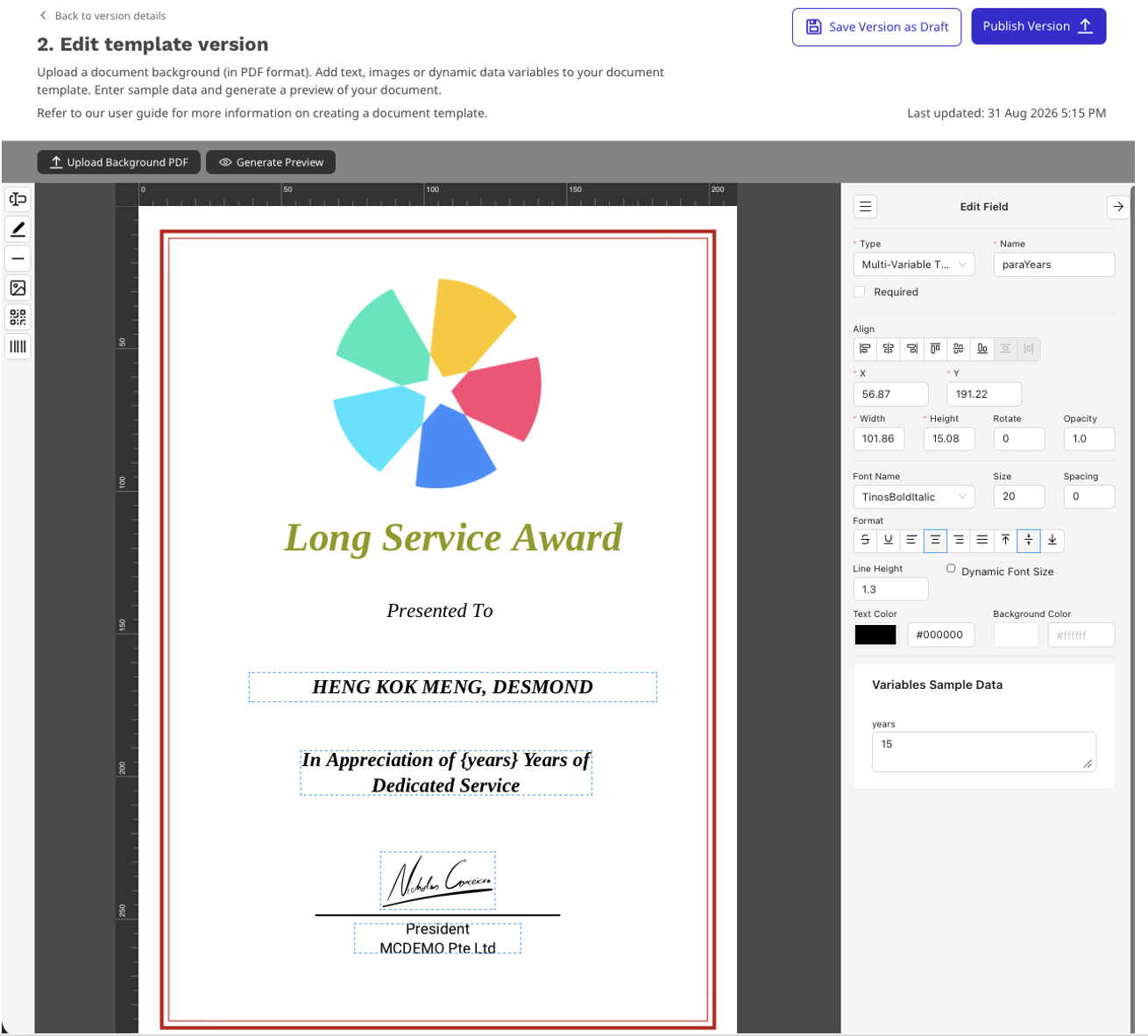 Sample Certificate created by PDF Designer