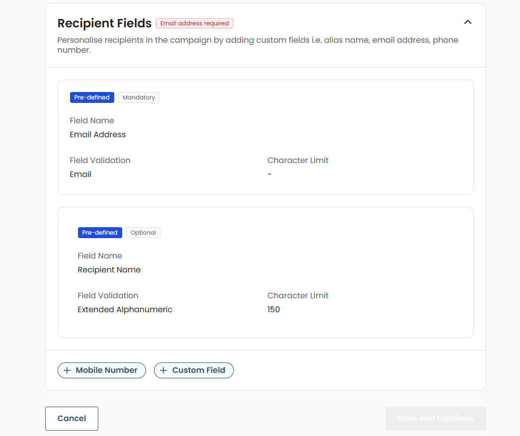Recipient Fields