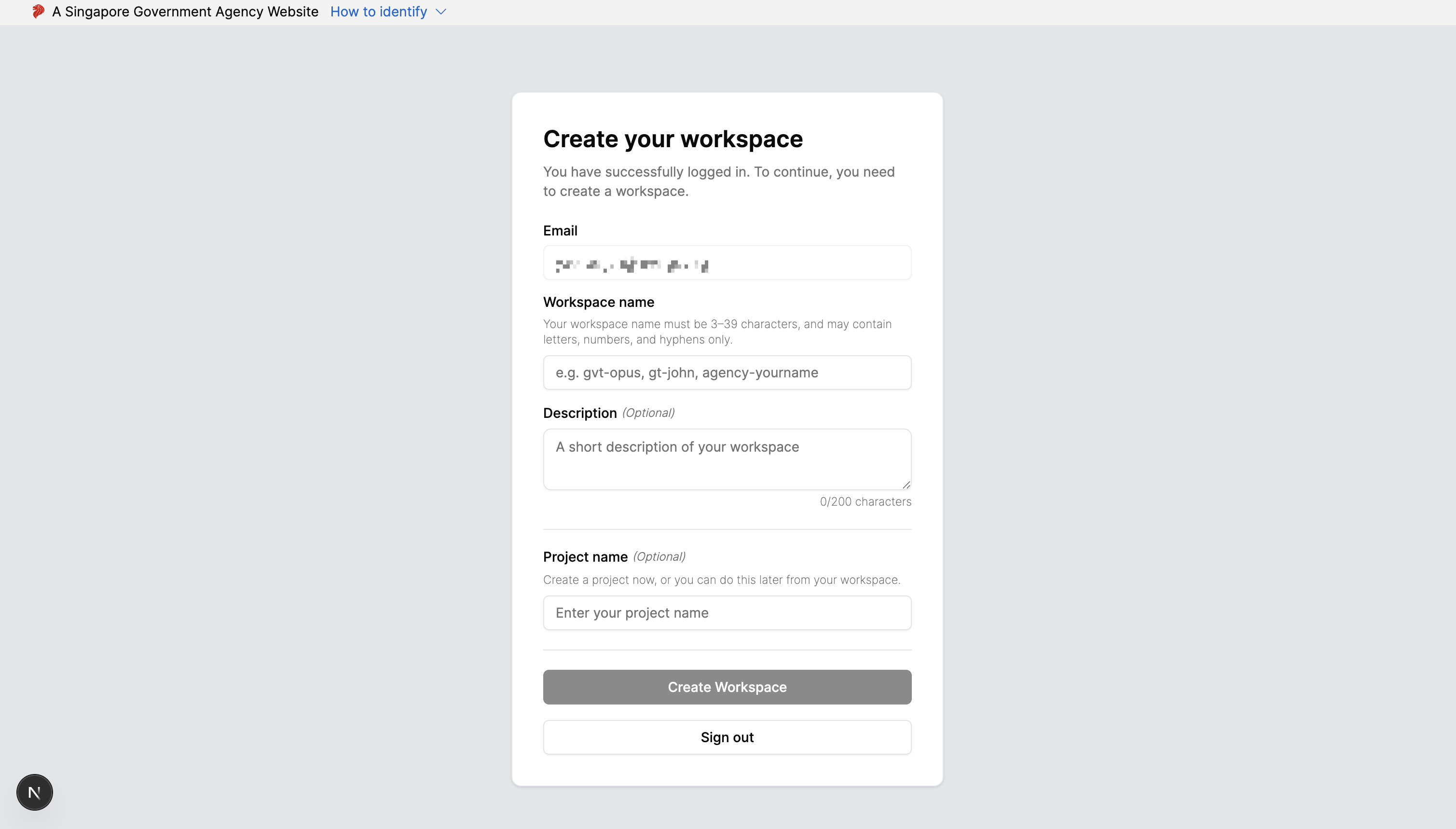 Onboarding - Create Workspace