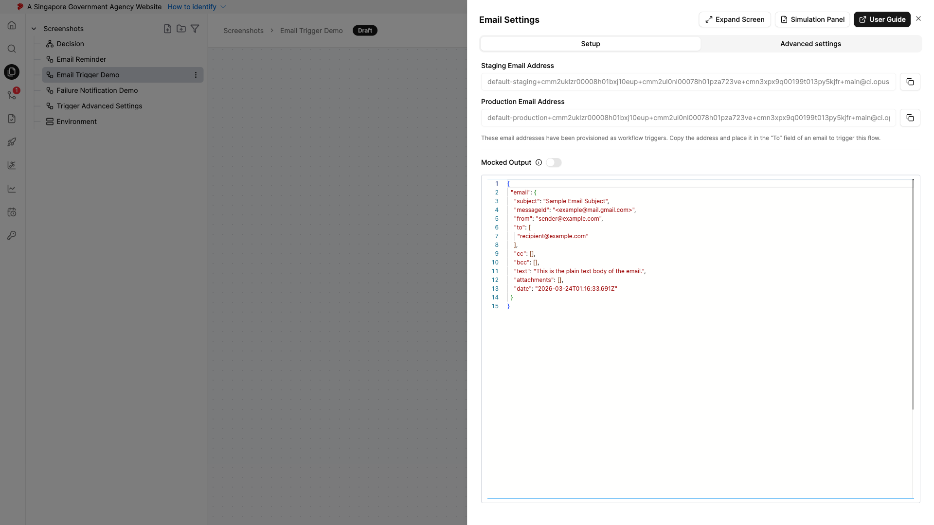 Email Trigger Node Settings