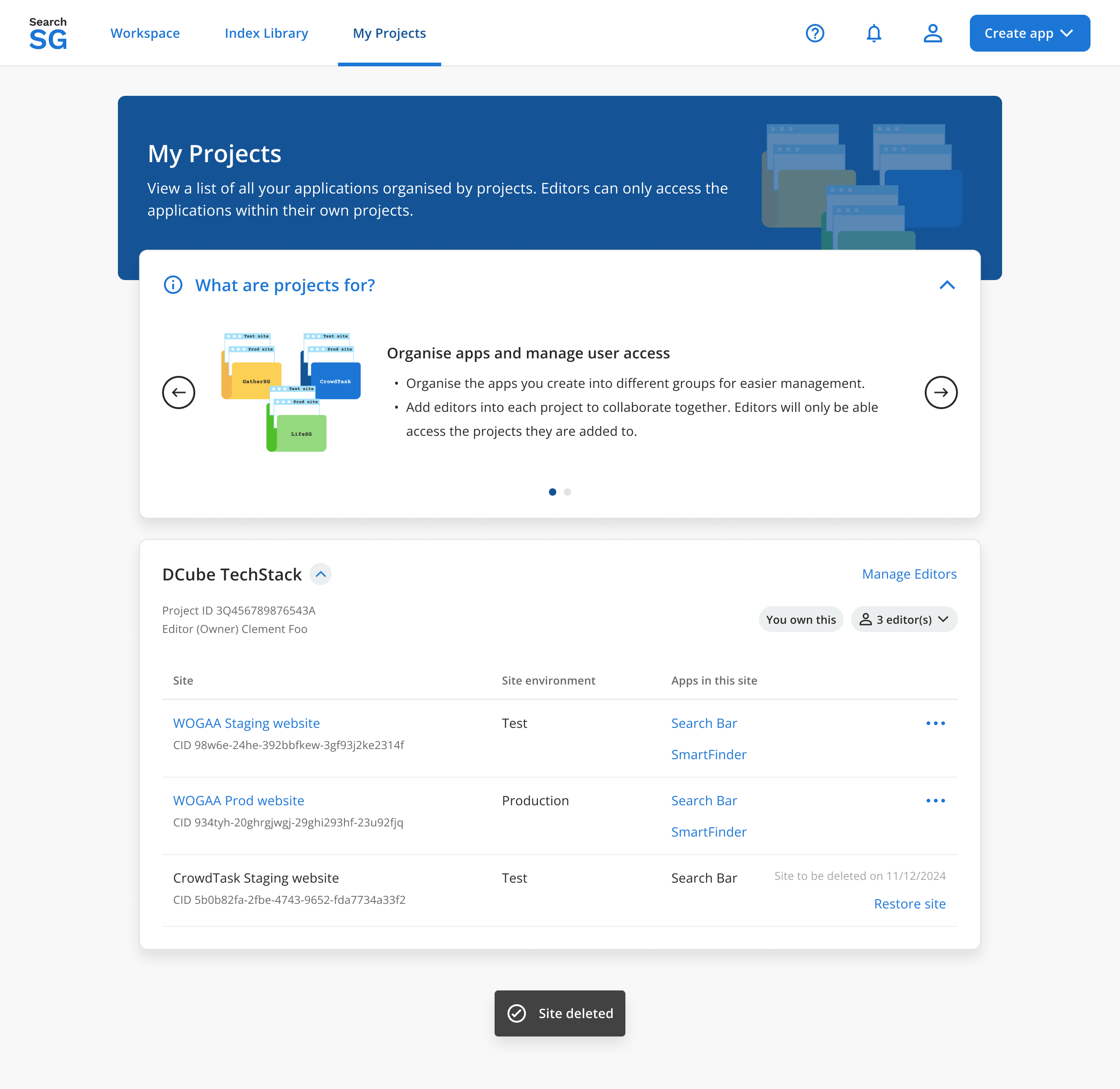 Delete site