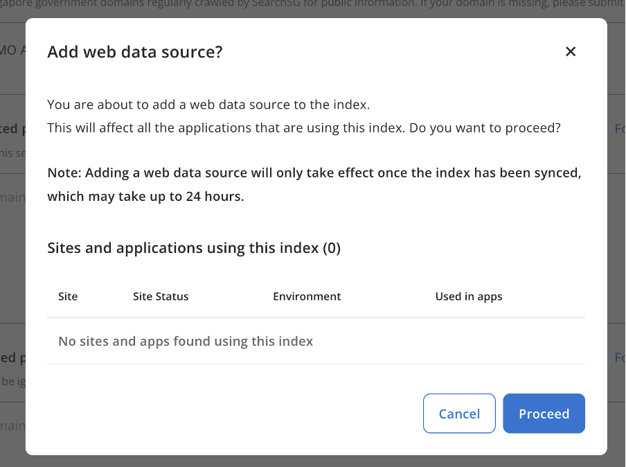 Add web data sources confirmation