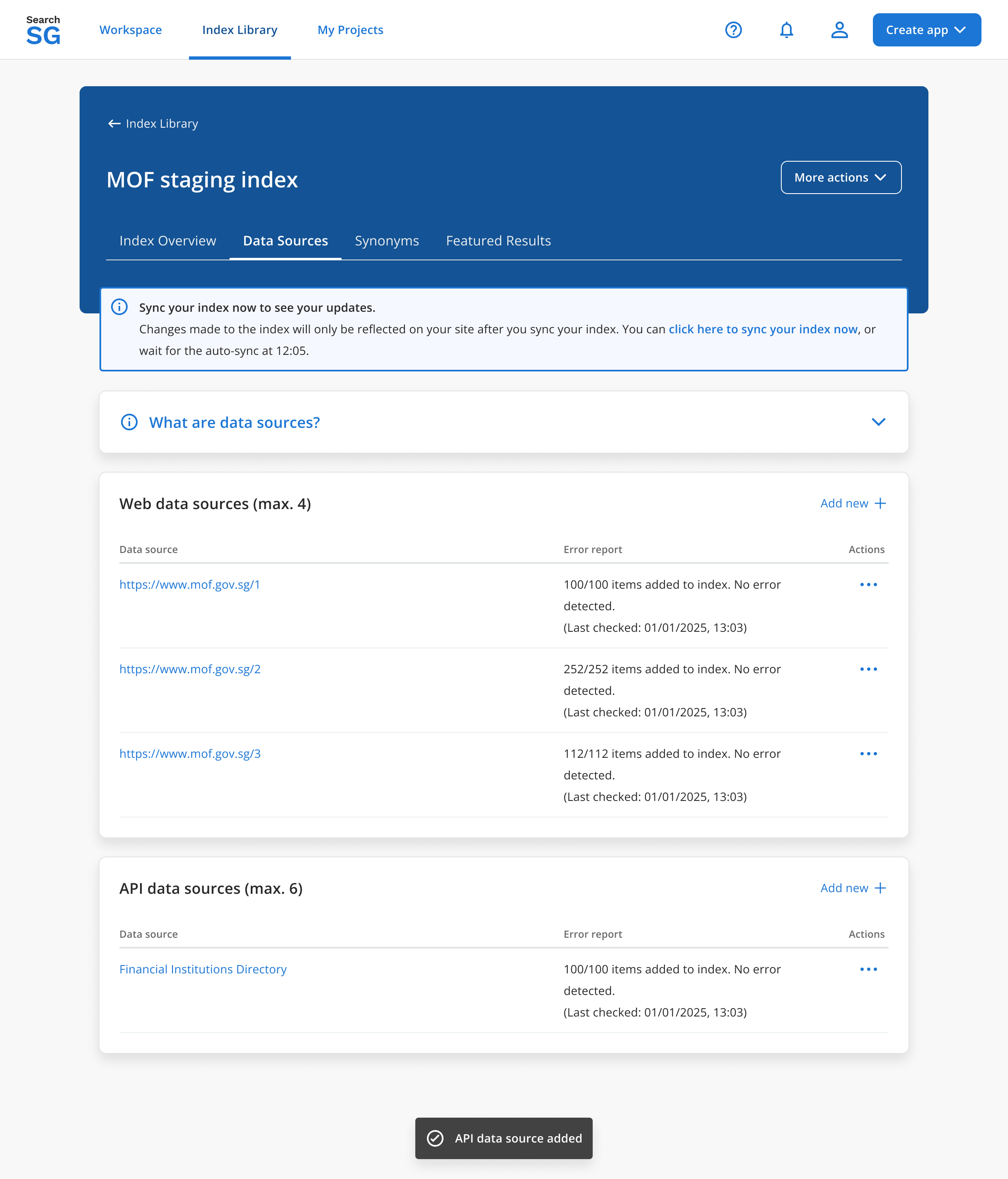 Added API data sources