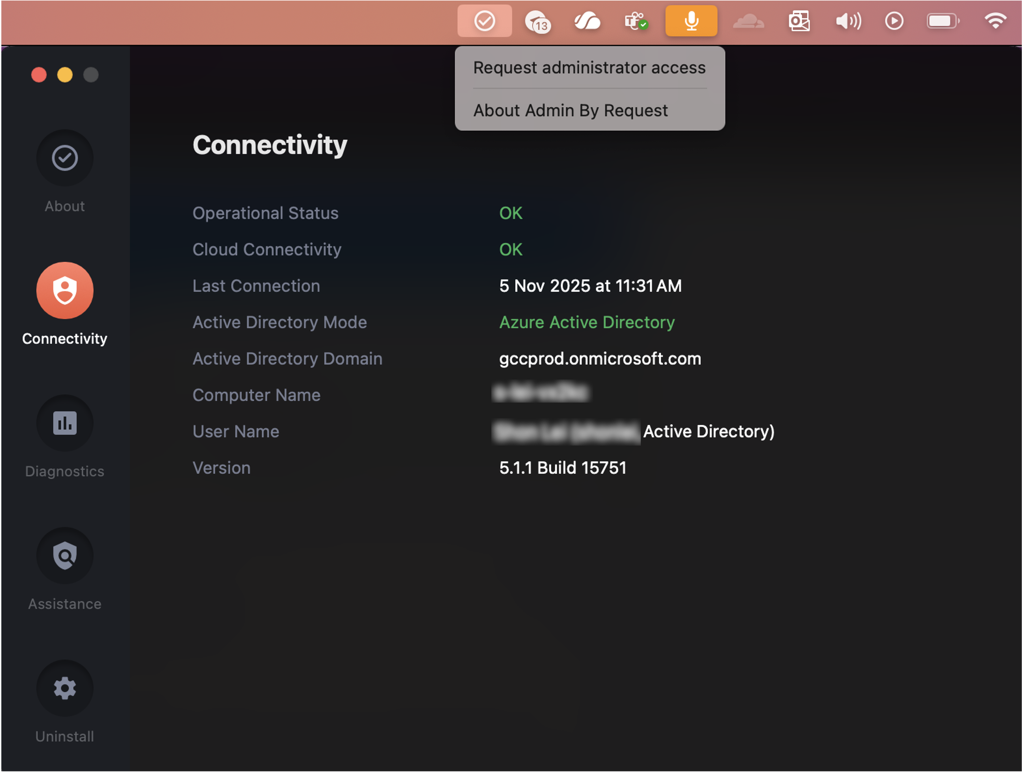 Admin By Request status screen