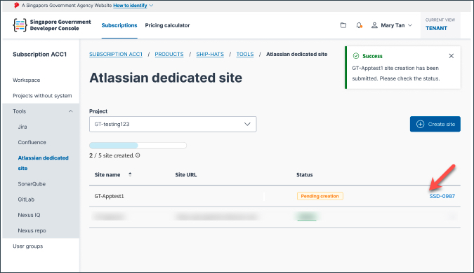 service-request-submitted-for-dedicated-site