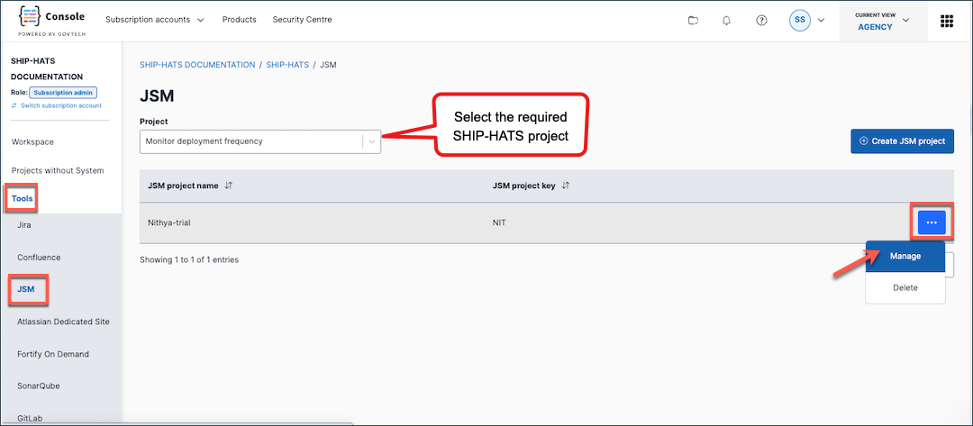 console-manage-jsm-project