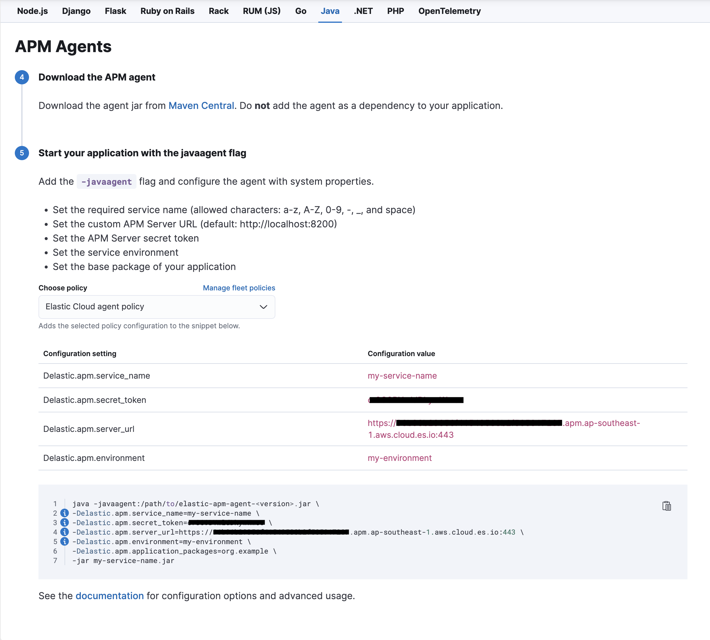 elastic APM in fleet