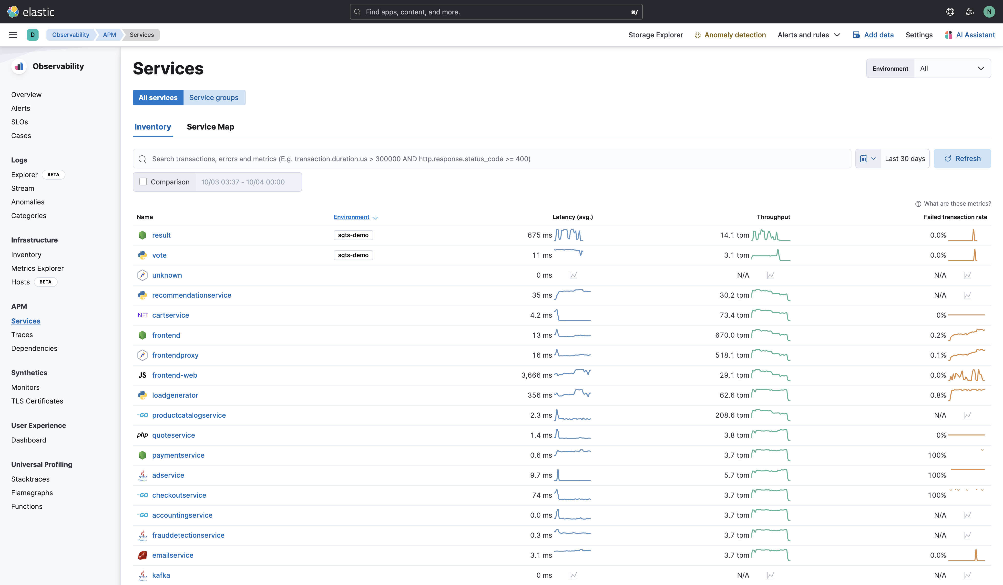 elastic APM services