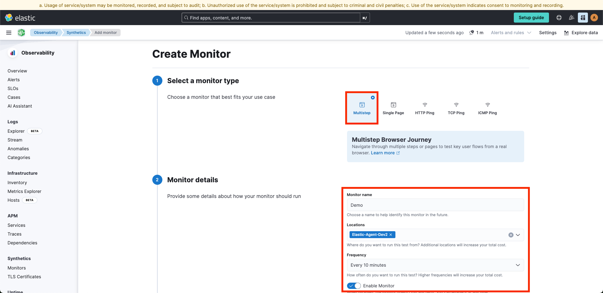 Create monitor