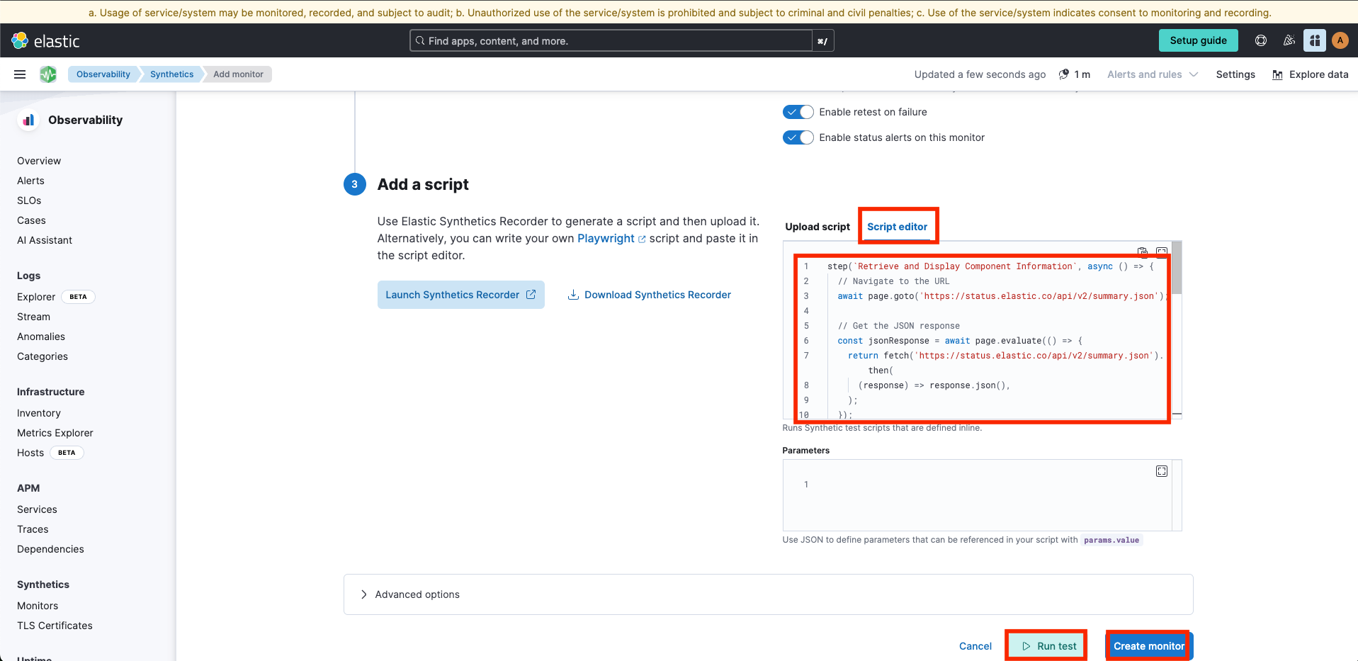 Create monitor