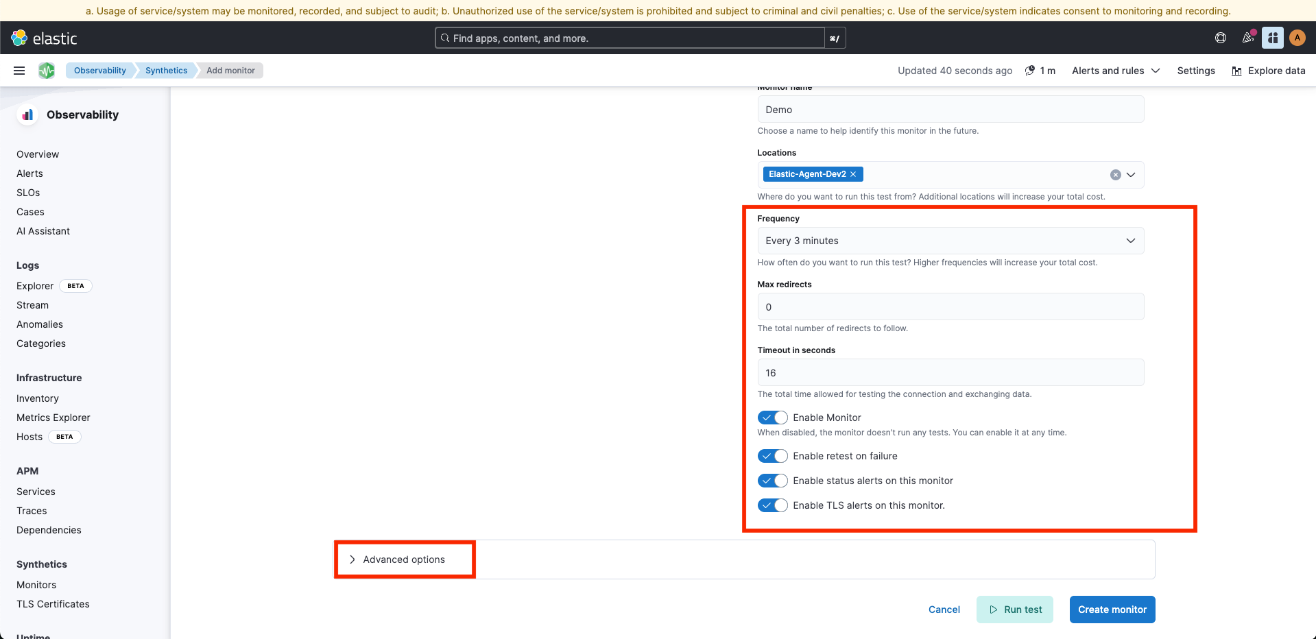 Create Ping monitor more settings