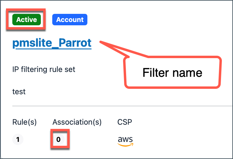 Screenshot of Console UI, showing an active traffic filter that is not associated with any deployments.