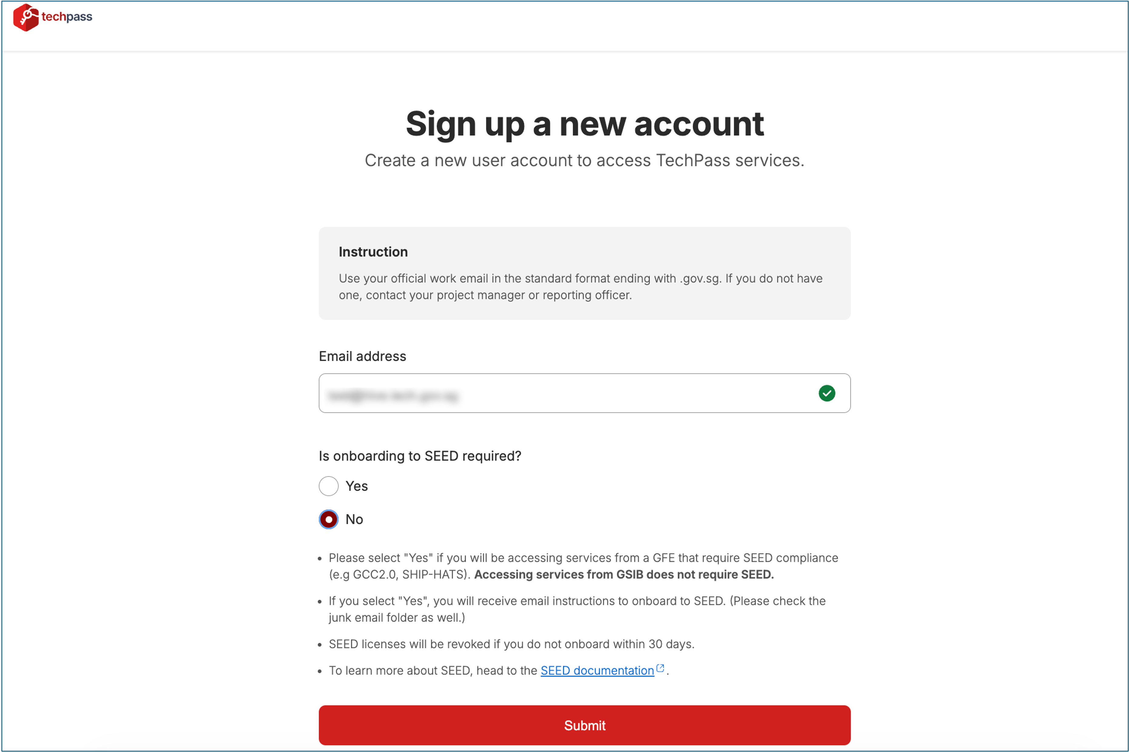sign up a new account with seed